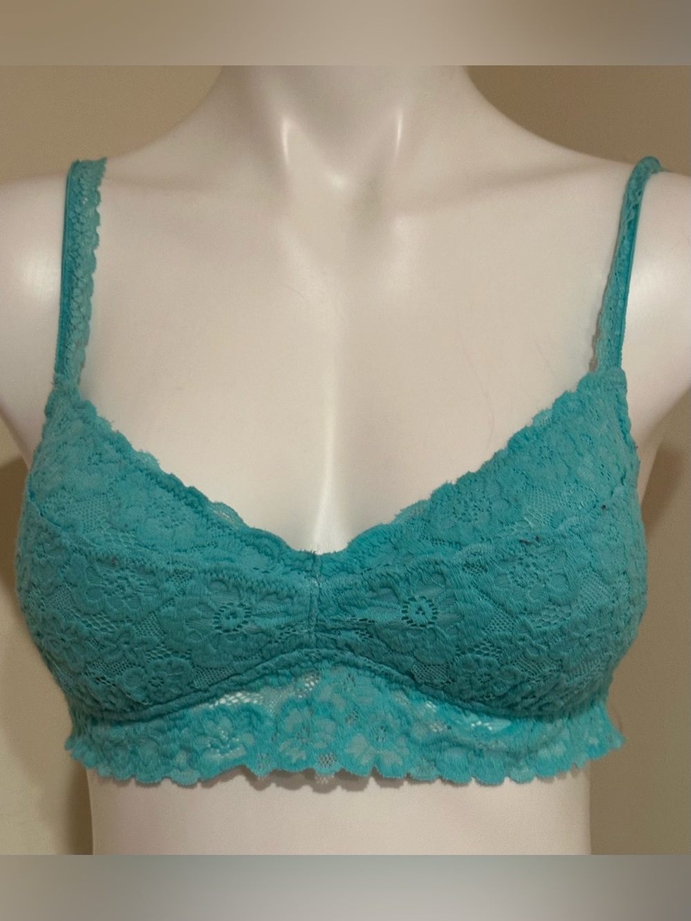 AERIE Turquoise Blue Floral Lace Padded Bralette Adjustable Straps Sz M